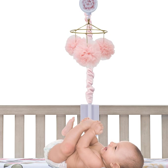 Lambs & Ivy Secret Garden Pink Pom Pom Musical Baby Crib Mobile Soother Toy - Image 2