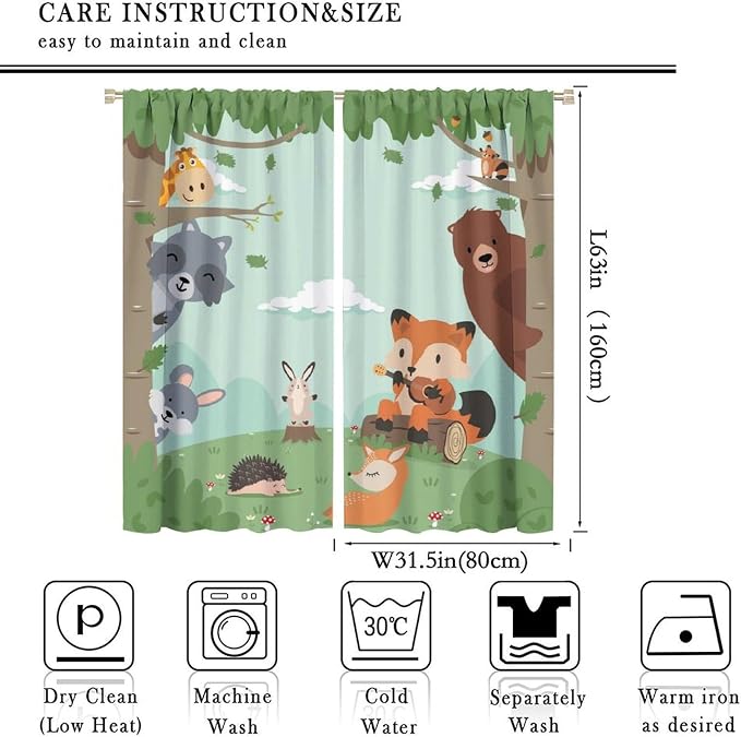 Forest Animals Curtains Colorful Forest Cartoon Cute Fox Bear Giraffe - Image 2