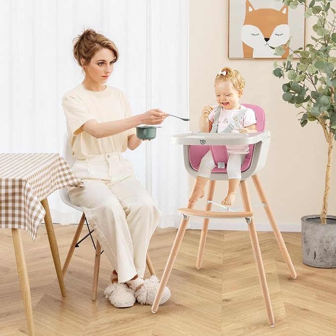 BABY JOY Convertible Baby High Chair, 3 in 1 Wooden Highchair/Booster/Chair - Image 9
