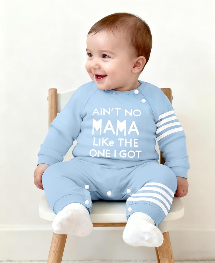 Baby Boy Clothes Infant Mamas Print Romper Stripe Sleeve Outfits Fall Winter - Image 3