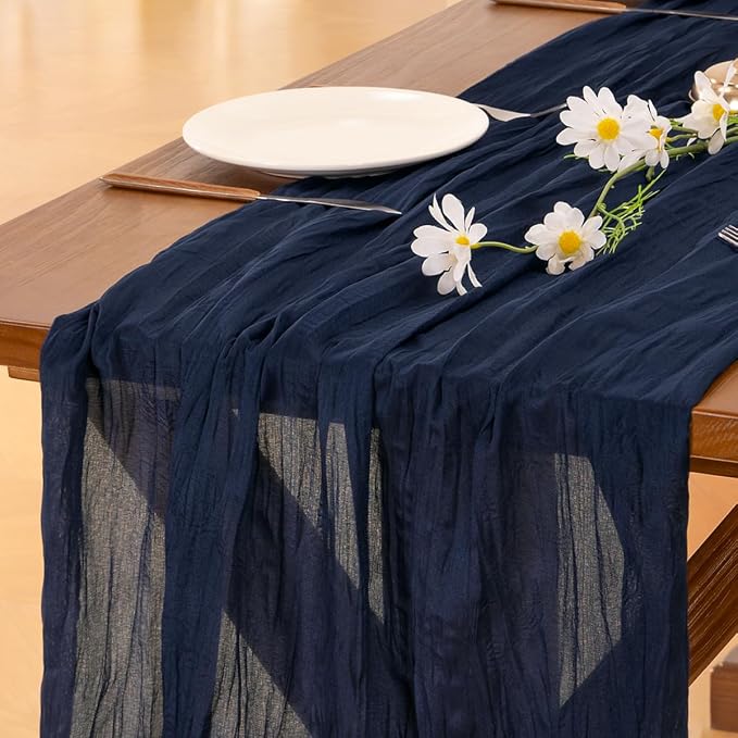 Socomi Navy Blue Table Runner Spring Easter Cheesecloth Table Runner 170 inch - Image 3