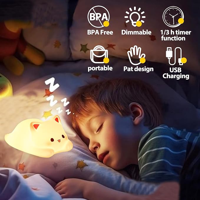 Tremdwoto Cat Night Light for Kids, Cute Colorful Night Light Baby Girl Squishy - Image 3