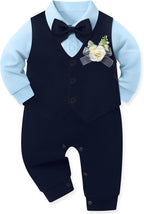 Baby Boy Clothes Gentleman Baby Suit Long Sleeve Romper+Vest+Bow Tie+Corsage by Unknown