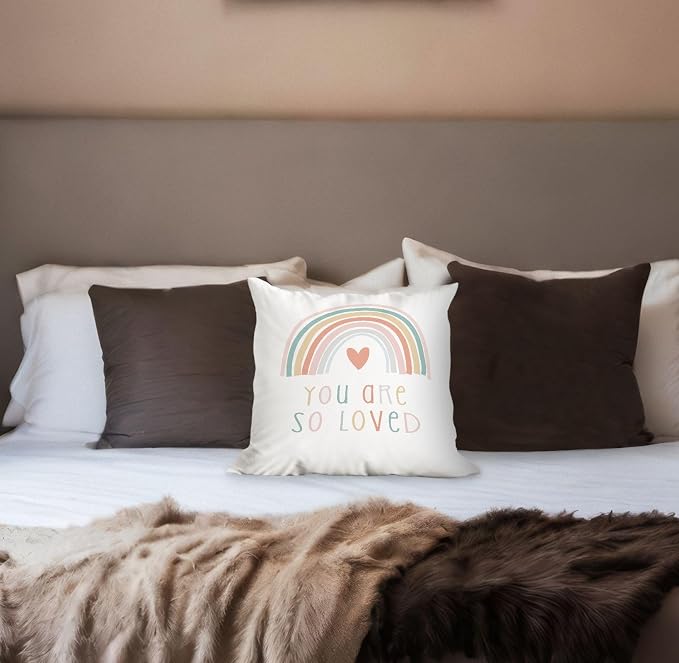 You are So Loved Boho Rainbow Throw Pillow Cover, Bohemian Home Girls Room Kids - Image 2