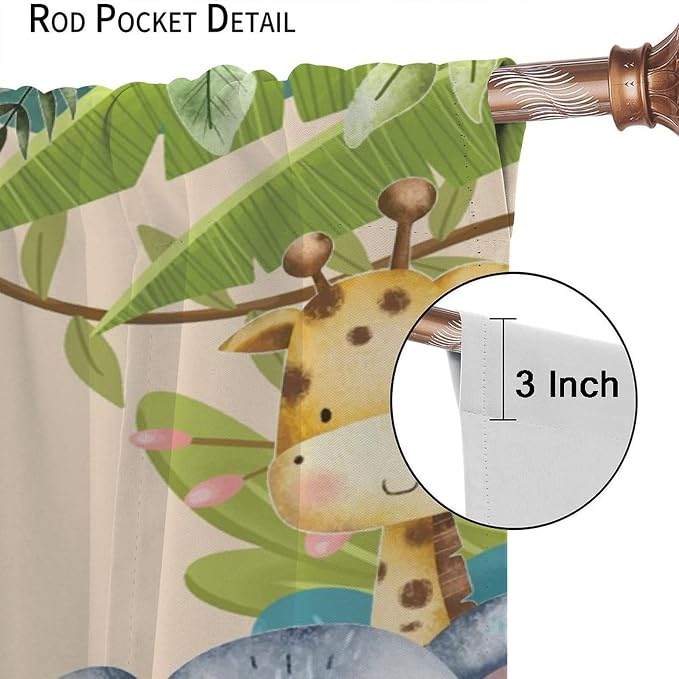 Jungle Animals Curtains Colorful Forest Cartoon Wildlife Lion Giraffe Elephant - Image 6