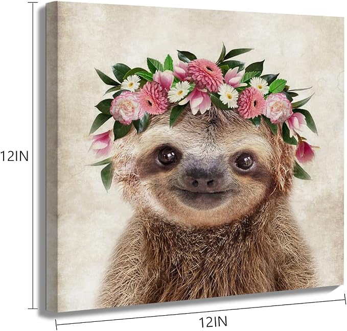 Oridomy Funny Sloth Wall Art Rustic Country Animal Canvas Print Sloth Wearing a - Image 7