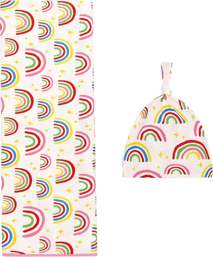 Newborn Swaddle Blanket with Hat Set, Unisex Baby Receiving Blanket Nursery Wrap - Image 3
