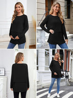 Ecavus Women's 3Pack Maternity Nursing Shirts Long Sleeve Double Layer - Image 4