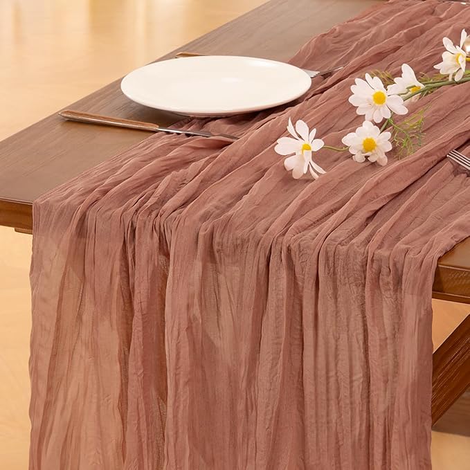 Socomi Dark Rose Table Runner Spring Easter Cheesecloth Table Runner 170 inch - Image 3