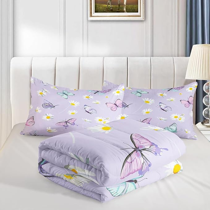 QOOMO Butterfly Comforter Set for Kids Teens Girls Women, Daisy Kids Bedding - Image 4