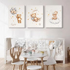 3 Pcs Framed Teddy Bear Nursery Canvas Wall Art Bear Sleeping on The Moon and - Image 3