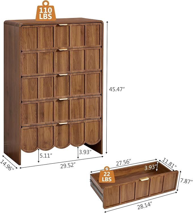 5 Drawer Dresser for Bedroom Set of 2, Modern Closet Chest of Drawers - Image 2
