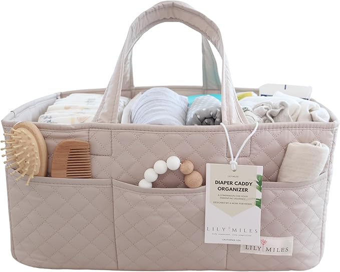 Lily Miles Baby Diaper Caddy Organizer, Quilted Nursery Storage Organizer by LilyMiles