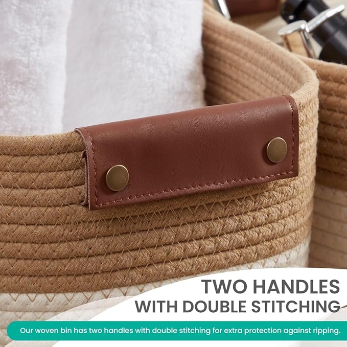 3 Pack Cotton Rope Storage Basket Woven Shelf Storage Bin - Image 3