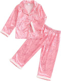 fyclemt Toddler Baby Girl Satin Pajama Set Feather Trim Long Sleeve Button by Unknown