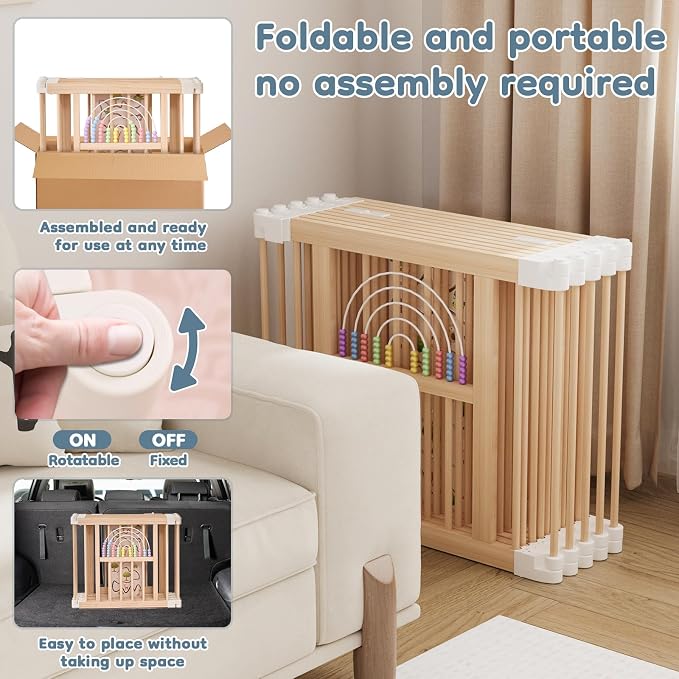 Foldable Wooden Baby Playpen Activity Center, Adjustable Size & Shape Portable - Image 3