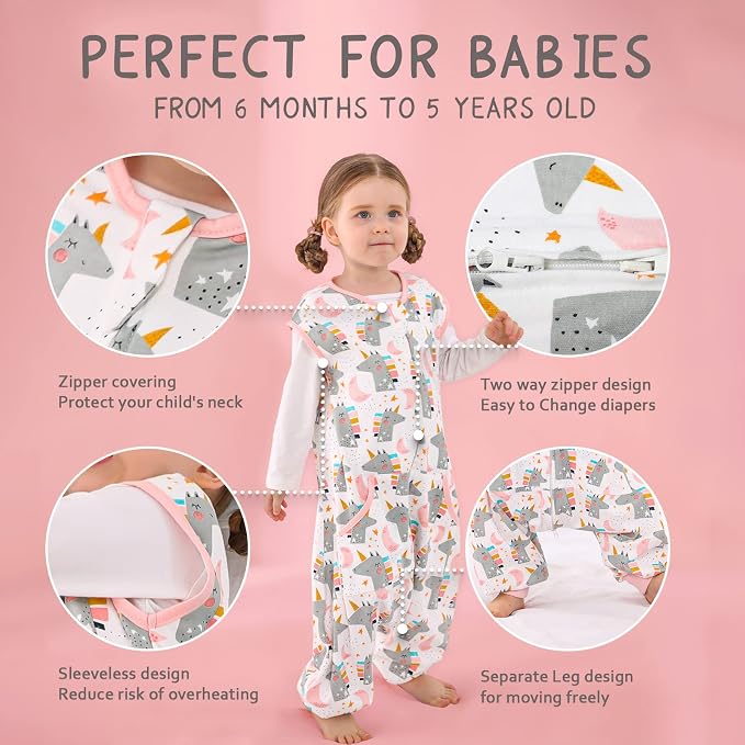 WONDAY Toddler Sleep Sack with Feet, 0.5 Tog Sleeping Sacks - Image 2