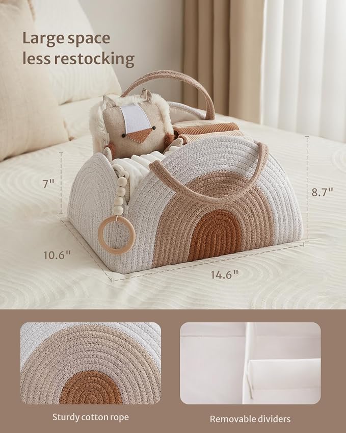 Blissful Diary Baby Diaper Caddy Organizer, Cotton Rope Diaper Caddy Basket - Image 3