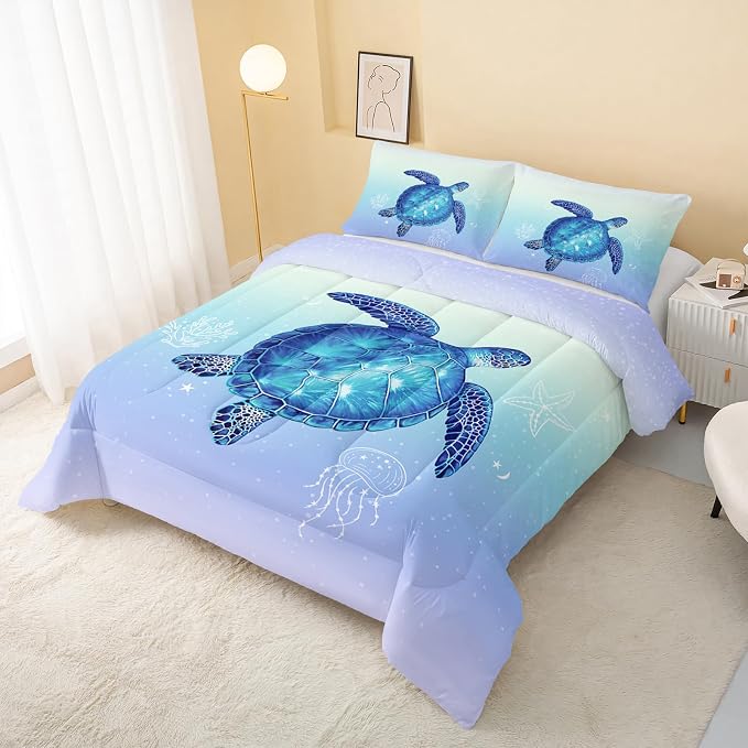 QOOMO Turtle Comforter Full Size, Ocean Bedding Set - Image 3