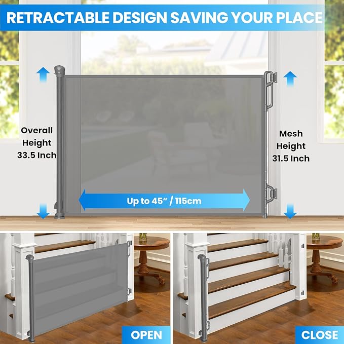 Retractable Safety Baby Gate or Mesh Dog Gate, Durable Portable Mesh - Image 2