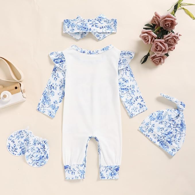 GRNSHTS Newborn Baby Girl Romper Infant Letter Print Jumpsuit Floral - Image 3