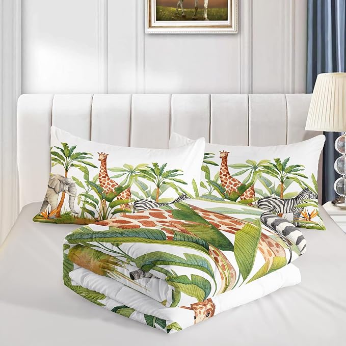 QOOMO Wild Animal Comforter Full Size, Elephant Giraffe Zebra Kids Comforter Set - Image 4