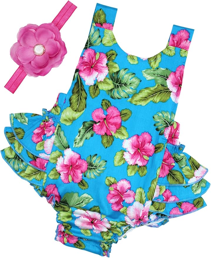 Baby Girl's Floral Print Ruffles Romper Summer Clothes by PrinceSasa