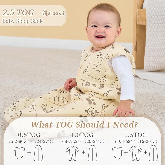 Looxii Baby Sleep Sack 6-12 Months 2.5 TOG Baby Wearable Blanket, Cotton - Image 6