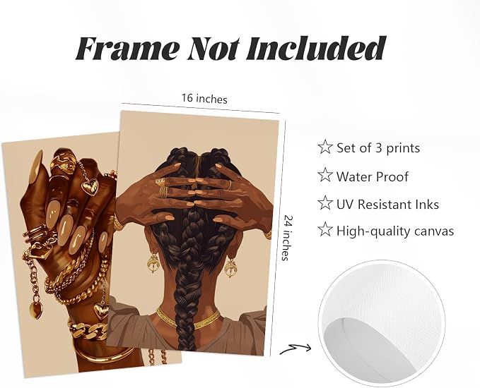 Pouydmi Black Girl Wall Art African Woman Canvas Wall Decor Black Women People - Image 2