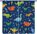 Funny Dinosaur Blackout Curtains Colorful Cartoon Animals Dino Tropical Plant by JADERYS