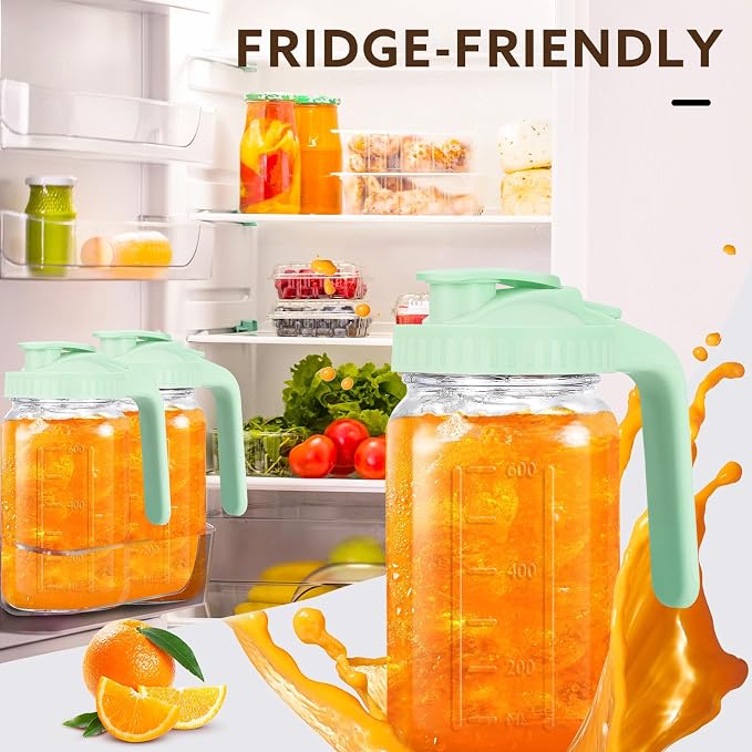 Glass Pitcher with Lid, 64 OZ Mason Jar Pitcher Double Leak Proof, 2 Quart - Image 2