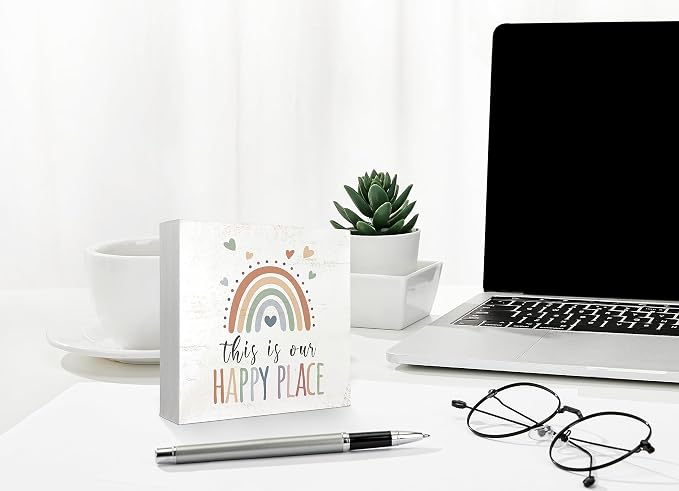 Mtrgdn Boho Rainbow Classroom Desk Decor, This Is Our Happy Place Wooden Box - Image 4