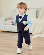 Baby Boy Clothes Gentleman Baby Suit Long Sleeve Romper+Vest+Bow Tie+Corsage - Image 3