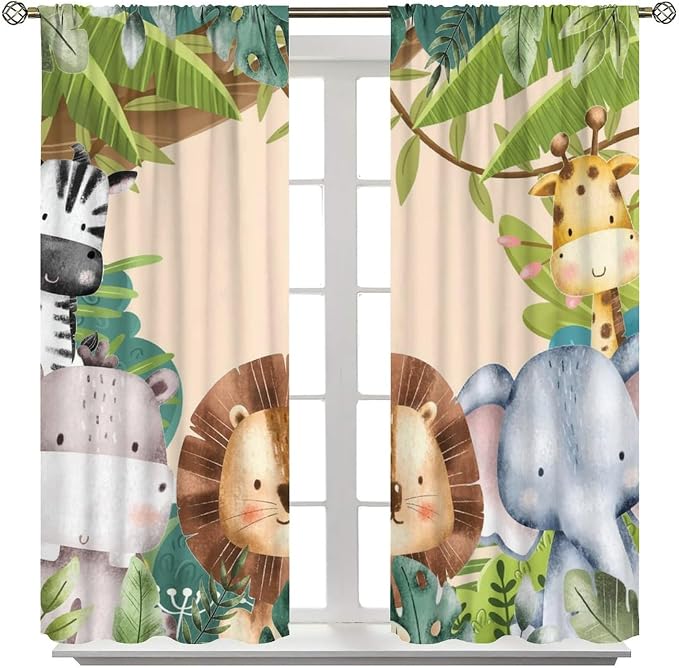 Jungle Animals Curtains Colorful Forest Cartoon Wildlife Lion Giraffe Elephant - Image 8