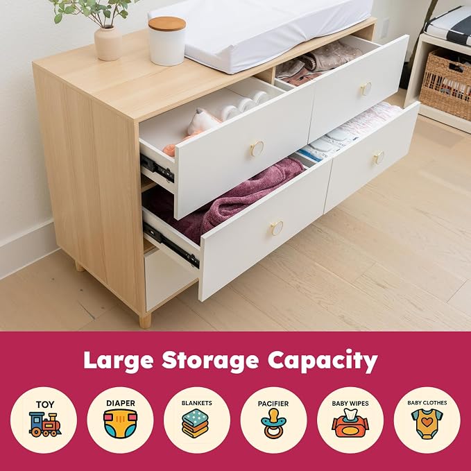 Baby Dresser for Nursery, and Bedroom – 6 Drawer White Wood Dresser - Image 4