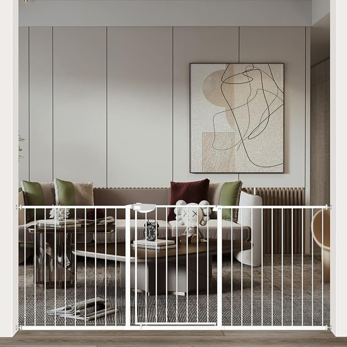WAOWAO Triple Lock Baby Gate Extra Wide 86.22-90.55" Pressure Mounted Walk by WAOWAOBABYSAFETYPRODUCTS