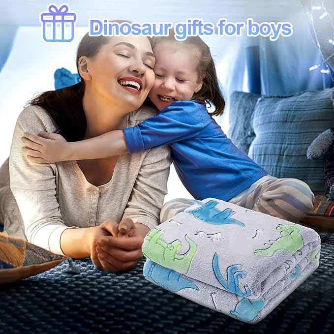 Personalized Dinosaur Glow in The Dark Kids Throw Blanket - Image 5