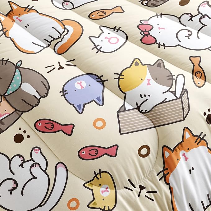 QOOMO Kawaii Cat Comforter Twin, Kawaii Animals Comforter Set - Image 5