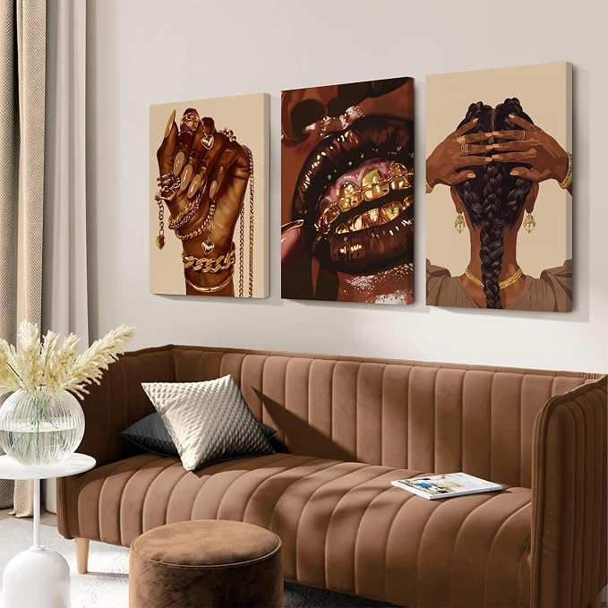 Pouydmi Black Girl Wall Art African Woman Canvas Wall Decor Black Women People - Image 3