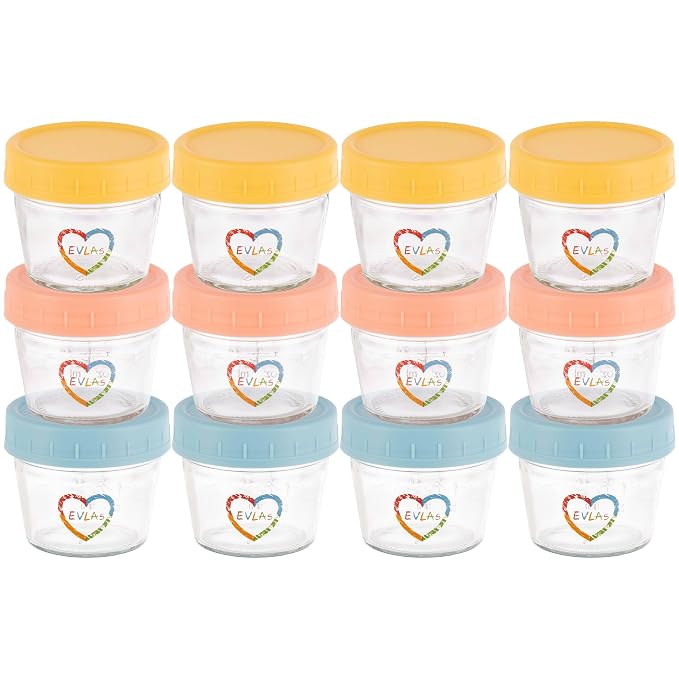 EVLAs Baby Food Containers 12-Pack - 4 oz Glass Jars - BPA-Free - Image 7