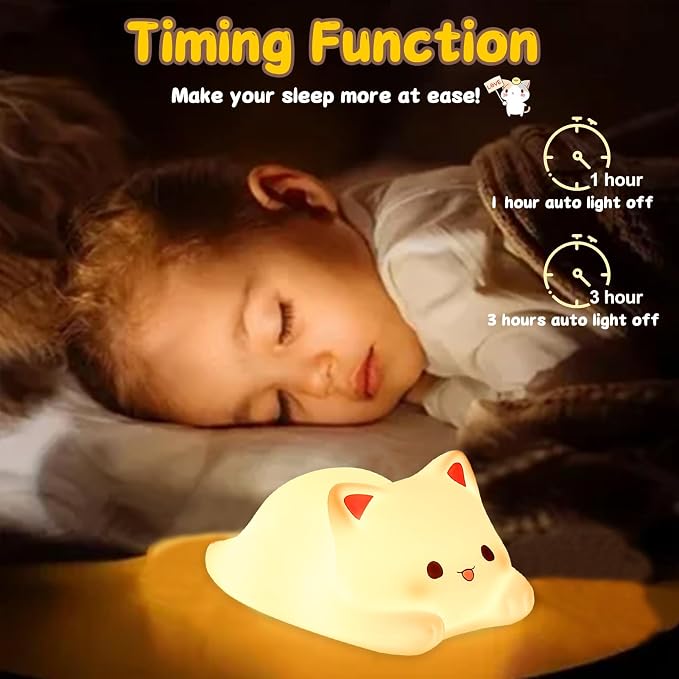 Tremdwoto Cat Night Light for Kids, Cute Colorful Night Light Baby Girl Squishy - Image 4
