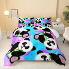 QOOMO Panda Comforter Full Size, Neon Panda Comforter Set by QOOMOHOME