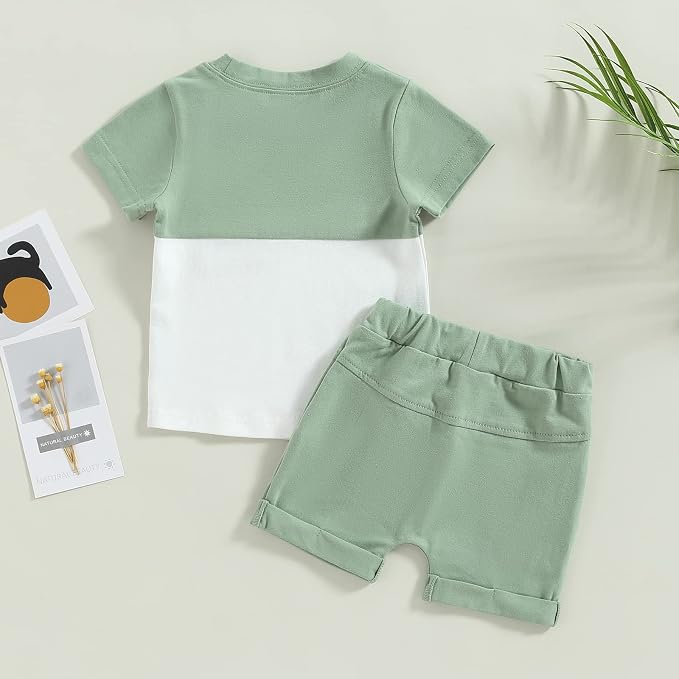 Rtnnsbbfcm Newborn Baby Boy Summer Clothes Short Sleeve Color Block Front - Image 3