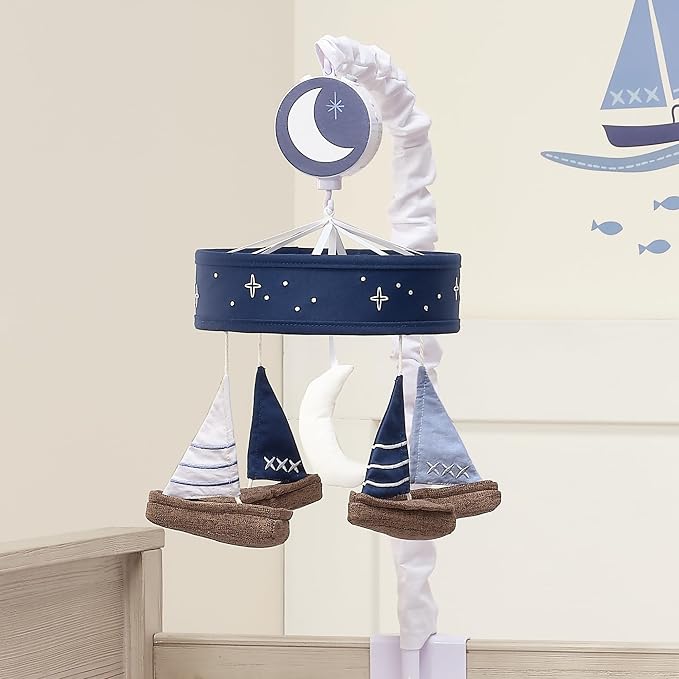 Lambs & Ivy Little Skipper Sailboat & Moon Musical Baby Crib Mobile Soother Toy - Image 5
