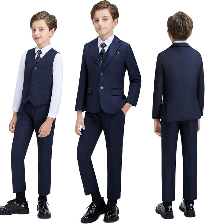 Boys' 3 Piece Suit Set with Suit Jacket, Formal Tuxedos Slim Fit Ring Bearer - Image 4