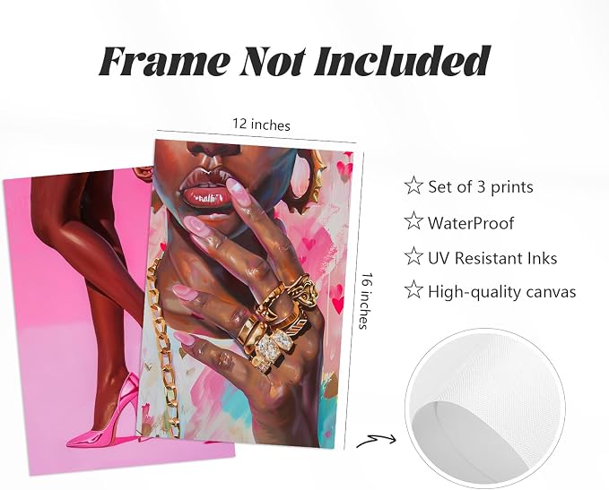 Black Girl Wall Art Pink African Woman Canvas Wall Decor Black Women People Art - Image 2