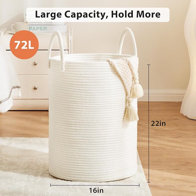 Fiona's magic 72L Large Woven Laundry Hamper, Tall Cotton Rope Storage Basket - Image 7