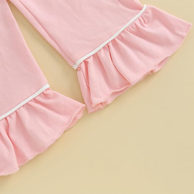 fhutpw Toddler Kids Baby Girl Pajamas Set Solid Color Ruffle Long Sleeve Button - Image 7