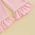 fhutpw Toddler Kids Baby Girl Pajamas Set Solid Color Ruffle Long Sleeve Button - Image 7