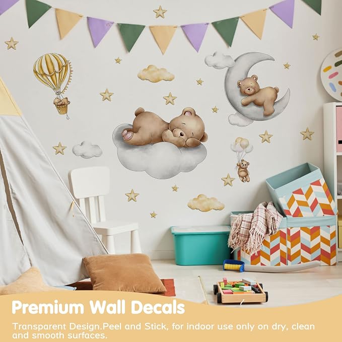 Baby Bear Sleeping Wall Decals Peel and Stick Bear Wall Stickers Removable Cute - Image 4